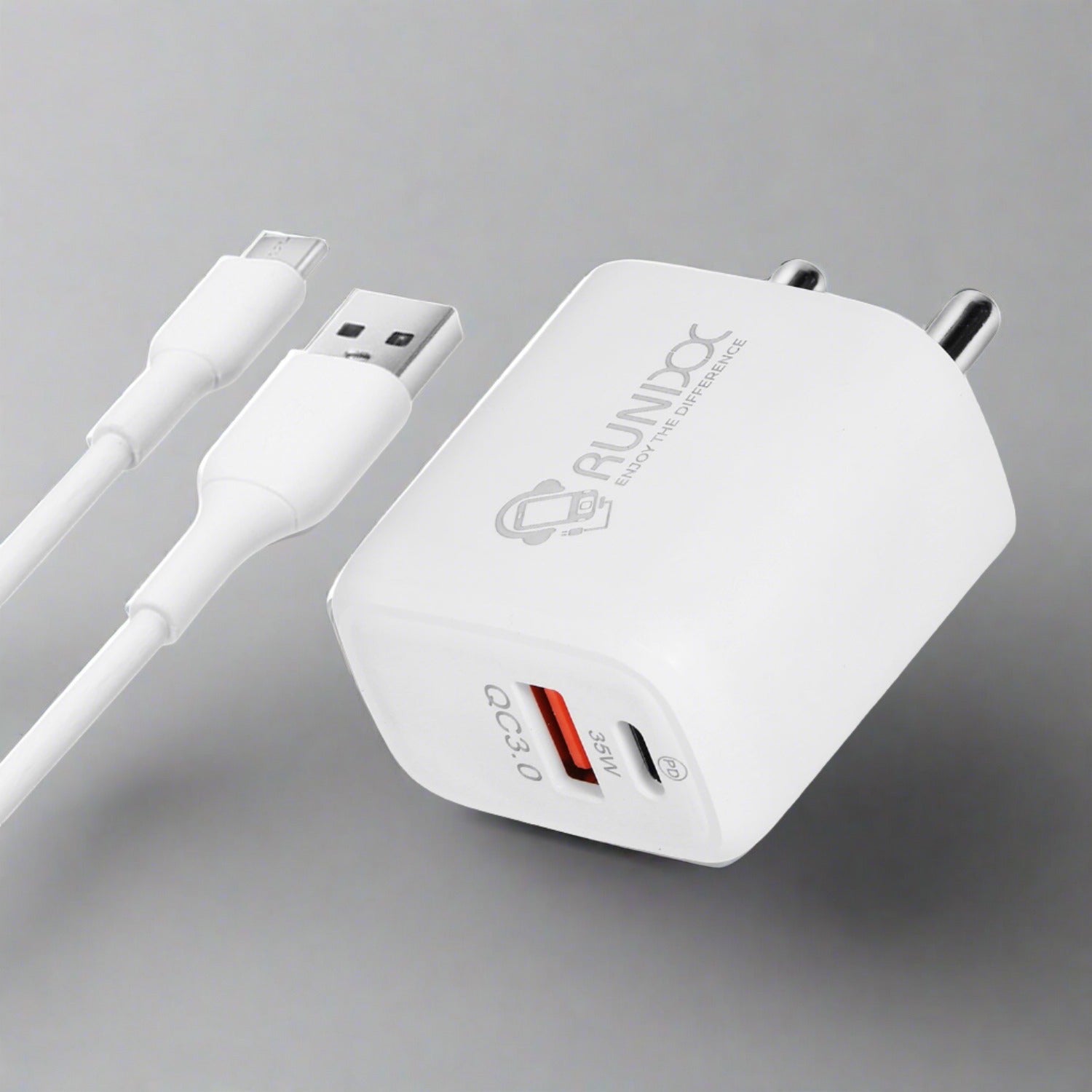 Runixx 35 W 3 A Multiport Mobile Charger with Detachable Cable (White, Cable Included)