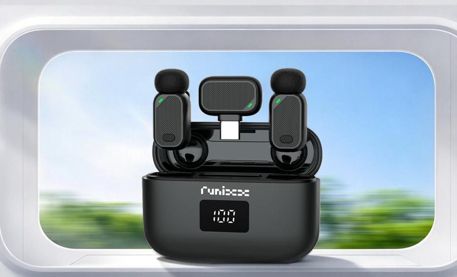 Charging case open with display reading 100