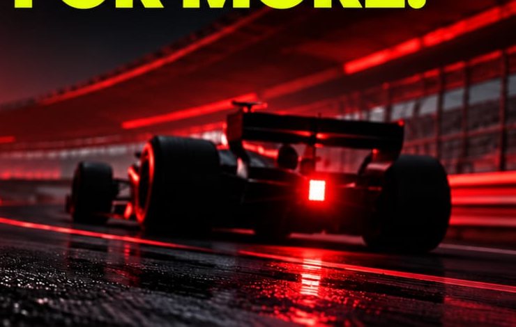 An F1 car on a wet track at night